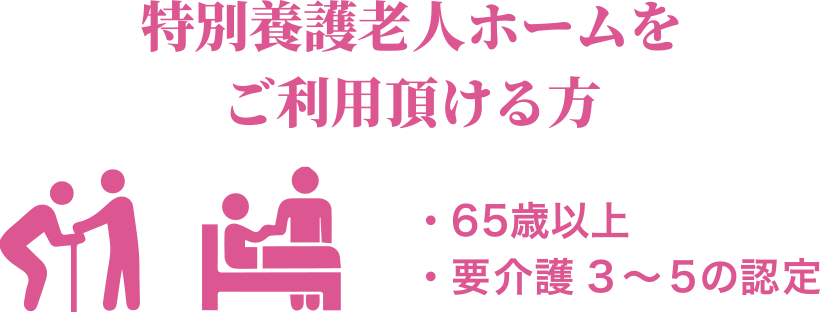 特別養護老人ホームをご利用いただける方は65歳以上、要介護3〜5の認定